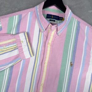 Ralph Lauren Classic Fit‎ Pastel Stripe Flesh Pony Shirt Men's XL Casual Coastal